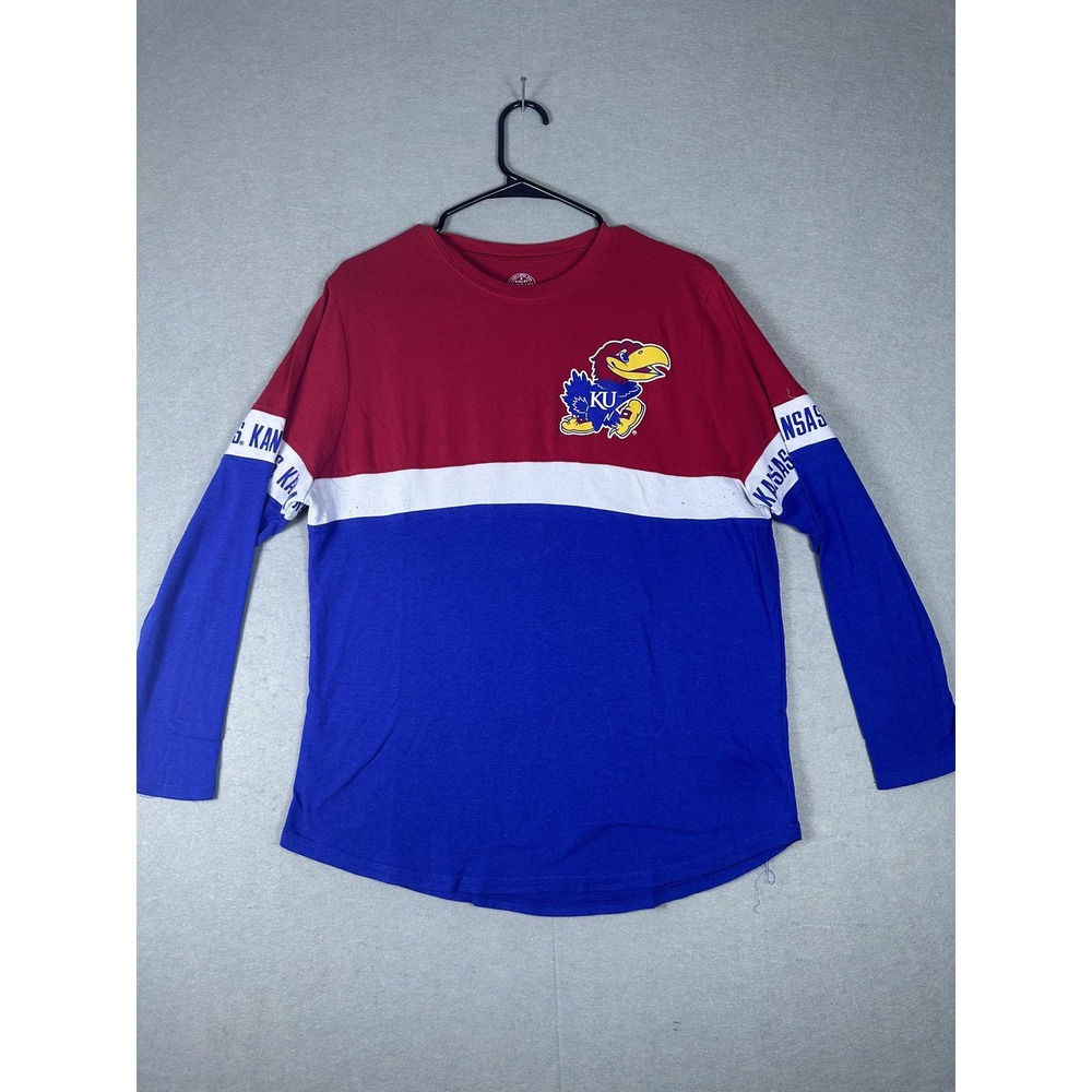 Kansas Jayhawks Shirt Mens Large Red Blue Long Sleeve NCAA Basketball‎ Rivalry